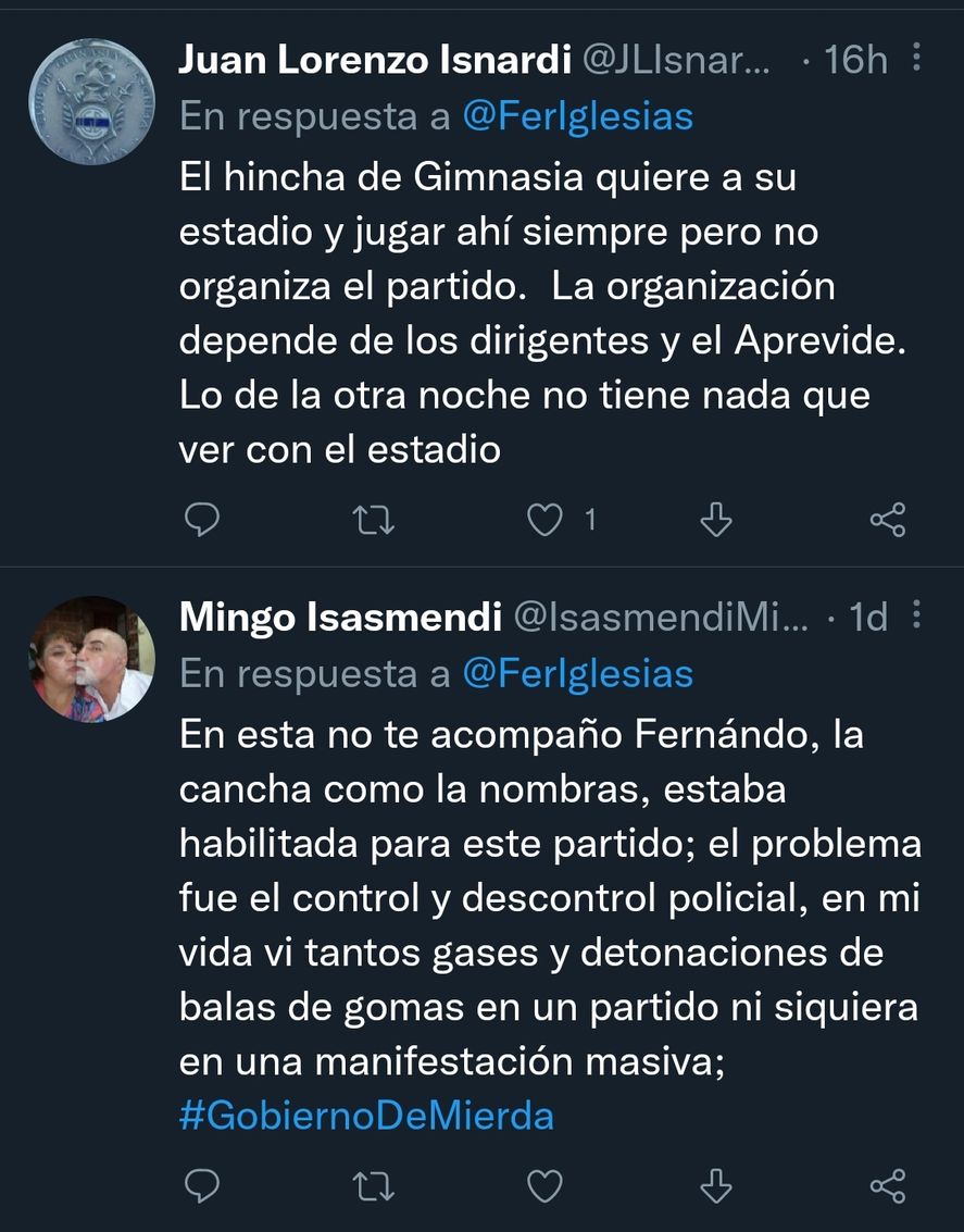 Las respuestas a la indolente opinión del diputado Fernando Iglesias de Juntos por el Cambio, sobre la represión policial a hinchas y socios de Gimnasia a quienes llamó 