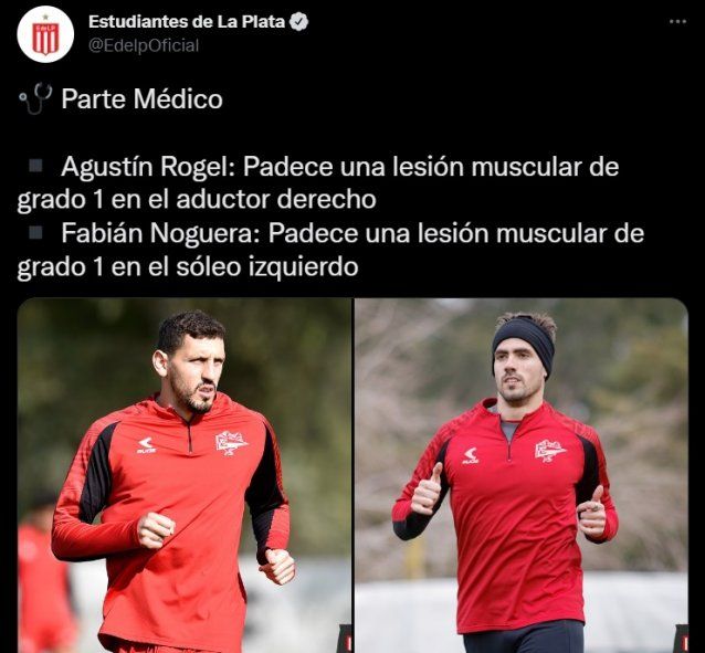 Fabián Noguera y Agustín Rogel lesionados en Estudiantes