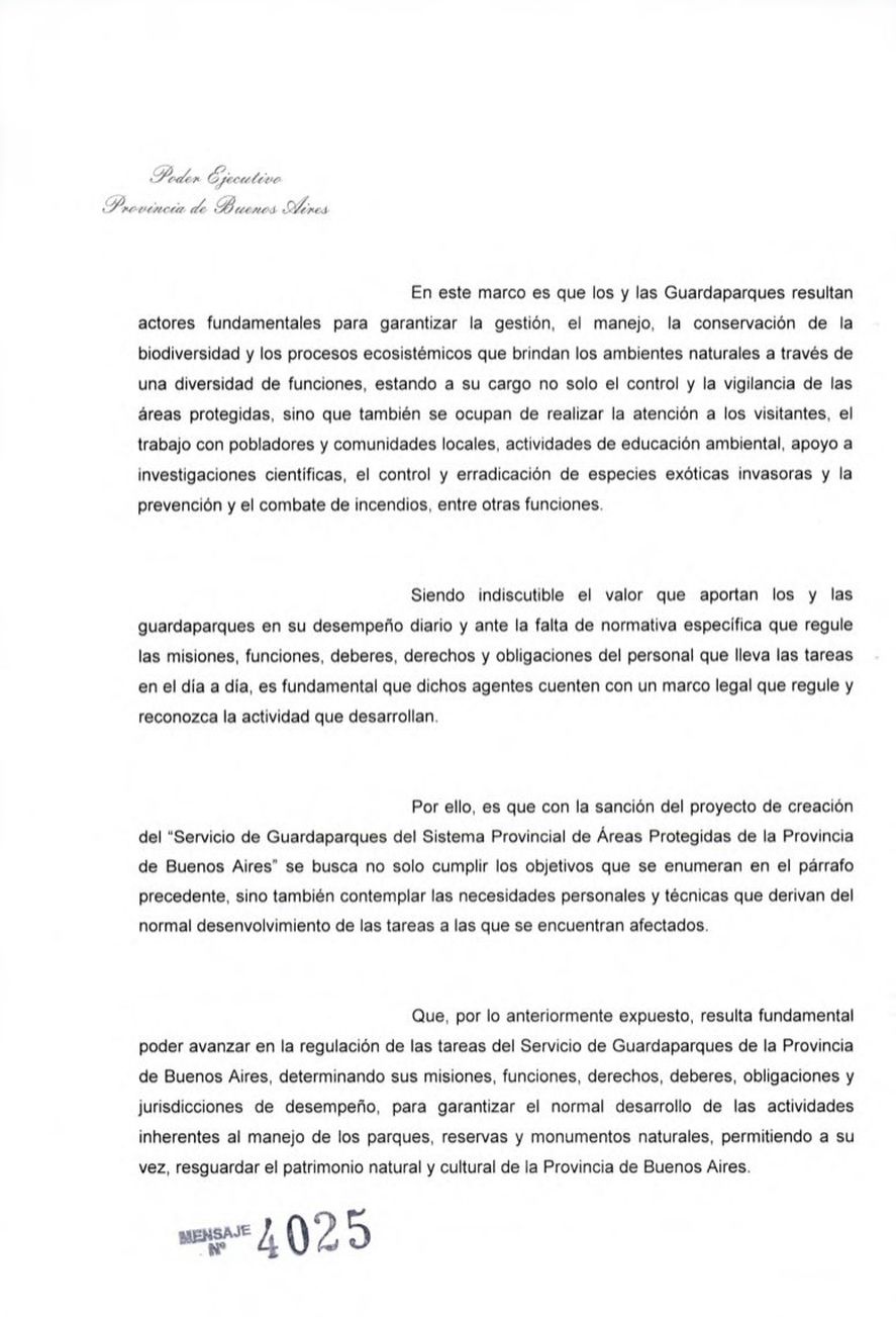 El pedido de Axel Kicillof a la Legislatura por la ley de guardaparques