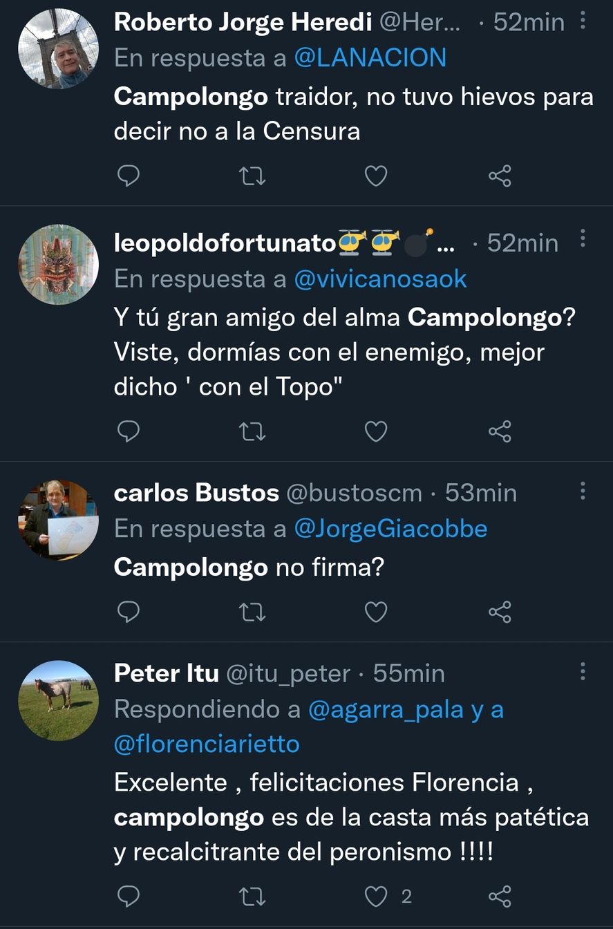 Los comentarios en redes de los fans de Viviana Canosa eran lapidarios para con su ex panelista, el veterano periodista Carlos Campolongo, de extracción peronista 