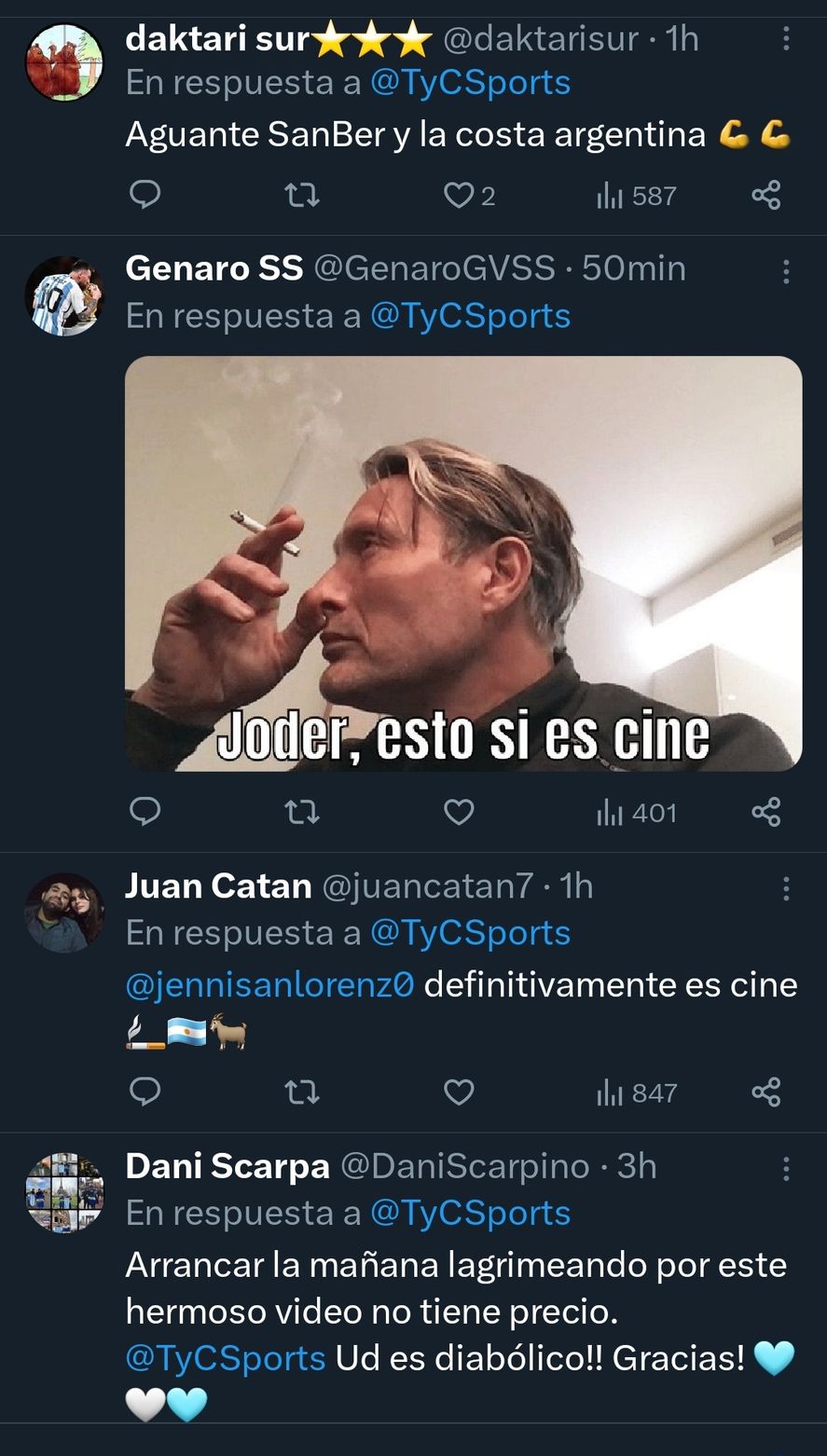 Los comentarios en redes sociales hacia el comercial de TyC Sports realizado en un hotel de San Bernardo fueron todos elogiosos. "Es Cine", repiten una y otra vez como señal de admiración a la creatividad del spot. 
