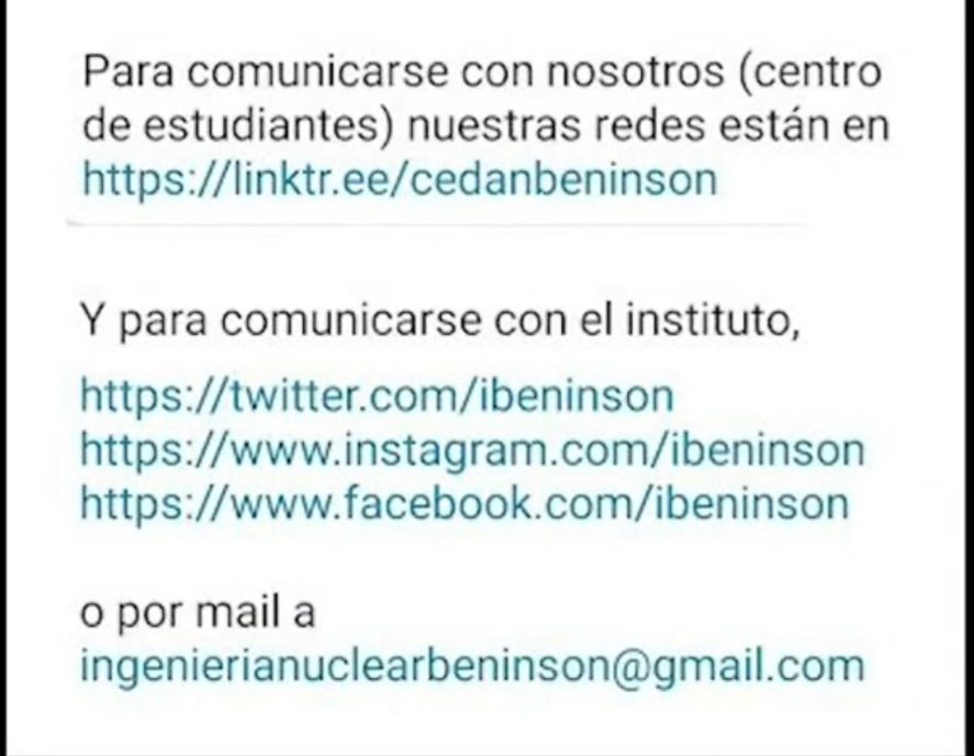 Los links para los interesados en estudiar Ingeniería Nuclear en el instituto Dan Beninson, de la localidad bonaerense de Ezeiza, dependiente de la Comisión Nacional de Energía Atómica 