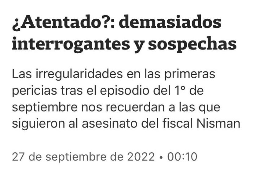Los medios corporativos como La Nación instalan desde su suposición, y sin ninguna prueba, que el atentado a Cristina Kirchner fue hecho para beneficio de ella misma