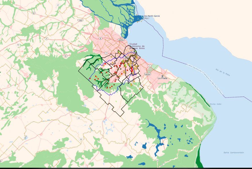 Mapa de humedales (áreas pintadas de verde), según una estimación oficial del 2008, sobre la cuenca Matanza Riachuelo. Mapa de humedales (áreas pintadas de verde), según una estimación oficial del 2008, sobre la cuenca Matanza Riachuelo.