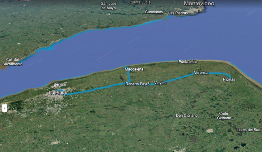 El mapa del recorrido que haría el tren desde La Plata a Magdalena y Pipinas.