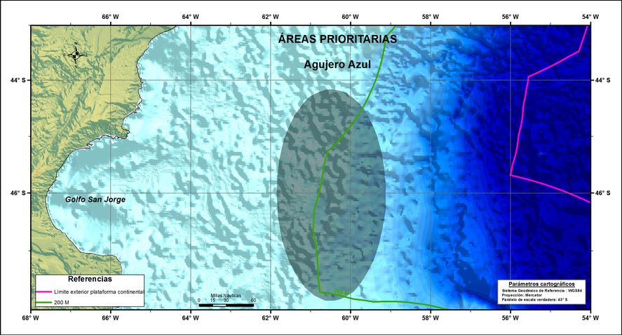 El Agujero Azul es un área del talud continental de alta productividad y utilizada por diversas especies marinas para alimentarse.