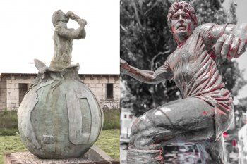 mira las estatuas de maradona en las flores y bahia blanca