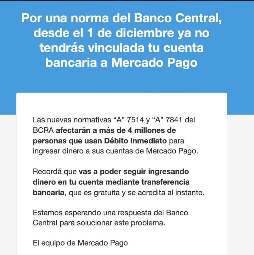 El comunicado de Mercado Pago.
