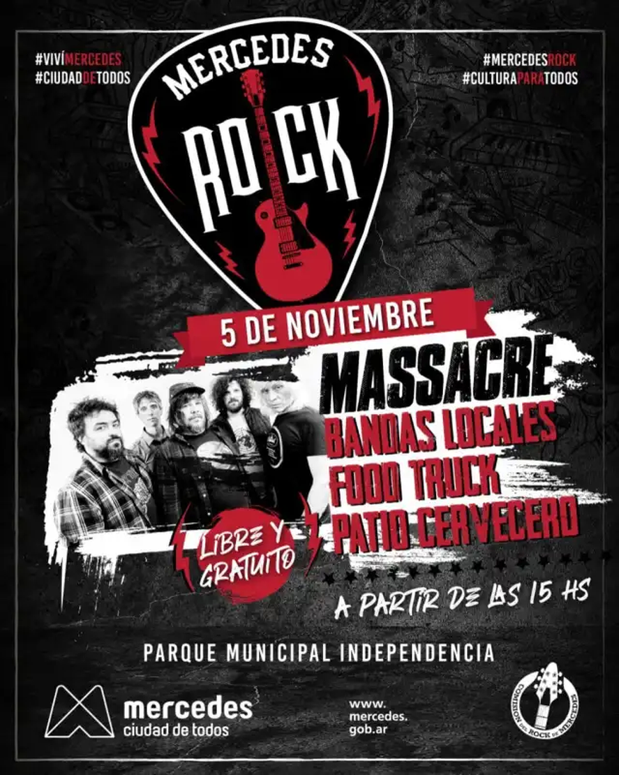 Este fin de semana se realizará una nueva edición del Mercedes Rock, con shows en vivo de bandas locales y el cierre de Massacre. Conocé la grilla de artistas.