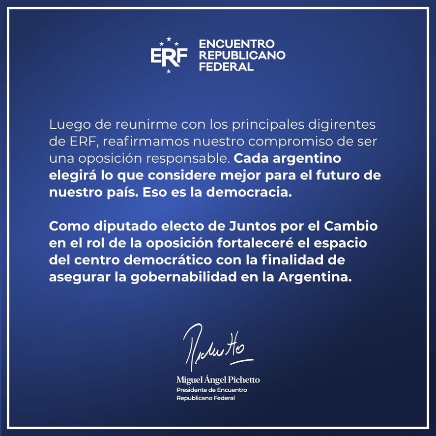 Miguel Ángel Pichetto también se despega: “No soy quién para indicarle a la ciudadanía lo que debe votar” Miguel Ángel Pichetto también se despega: “No soy quién para indicarle a la ciudadanía lo que debe votar”