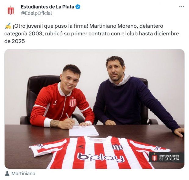 Martiniano Moreno firmó contrato con Estudiantes Martiniano Moreno firmó contrato con Estudiantes
