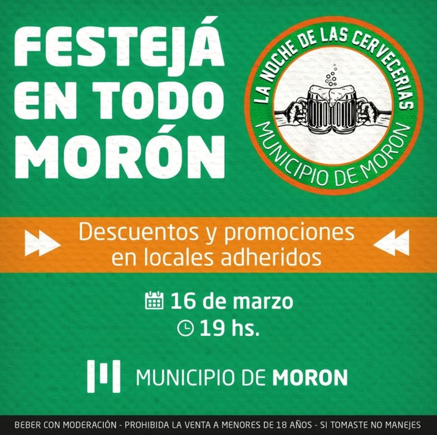 Este jueves 16 de marzo se realizará la Noche de las Cervecerías en Morón.