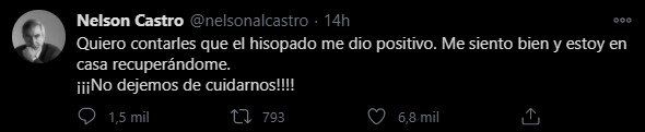 Nelson Castro compartió el resultado de su hisopado a través de Twitter