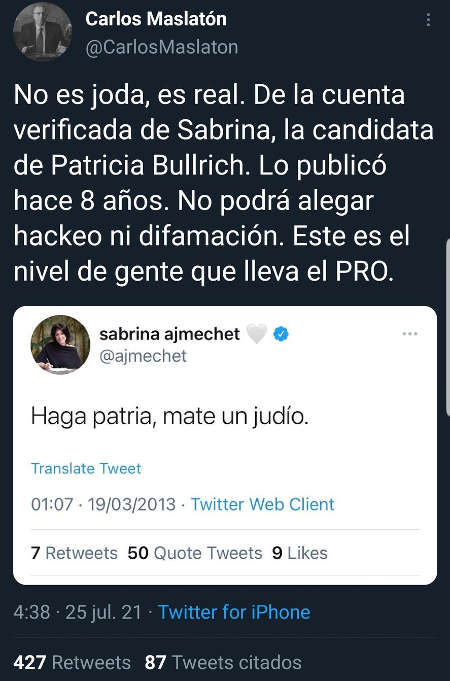Otro tweet polémico de Ajmechet acerca de los judíos 