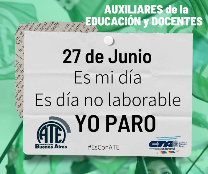 ATE convocó a un paro porque la Provincia exceptuó del asueto por el Día del Trabajador Estatal a los empleados del sistema educativo.