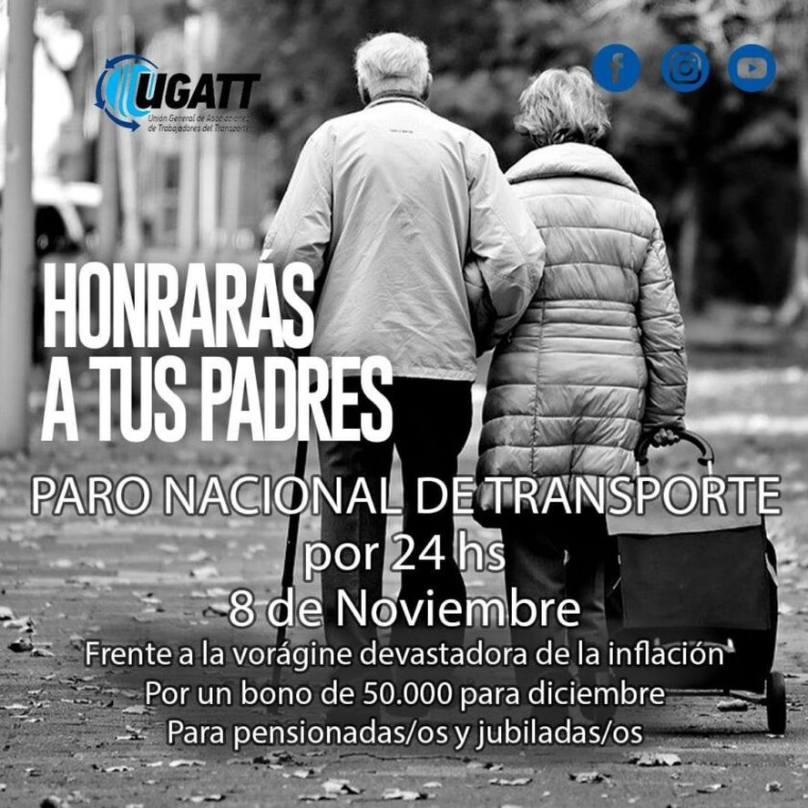 La Unión General de Asociaciones de Trabajadores del Transporte (UGATT) anunció un paro nacional para el próximo martes.