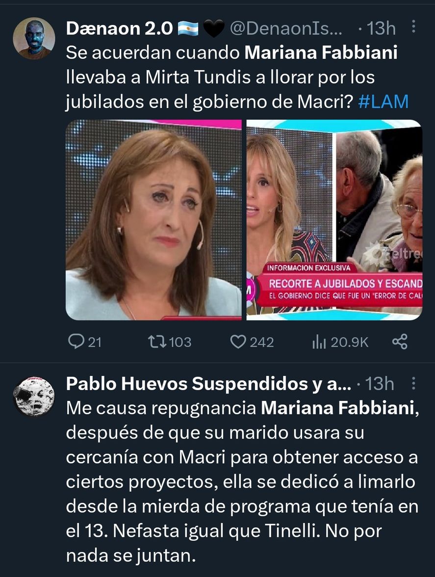 Partidarios de Mauricio Macri se mostraron en redes sociales especialmente ofensivos con Mariana Fabbiani por su retorno a América TV 