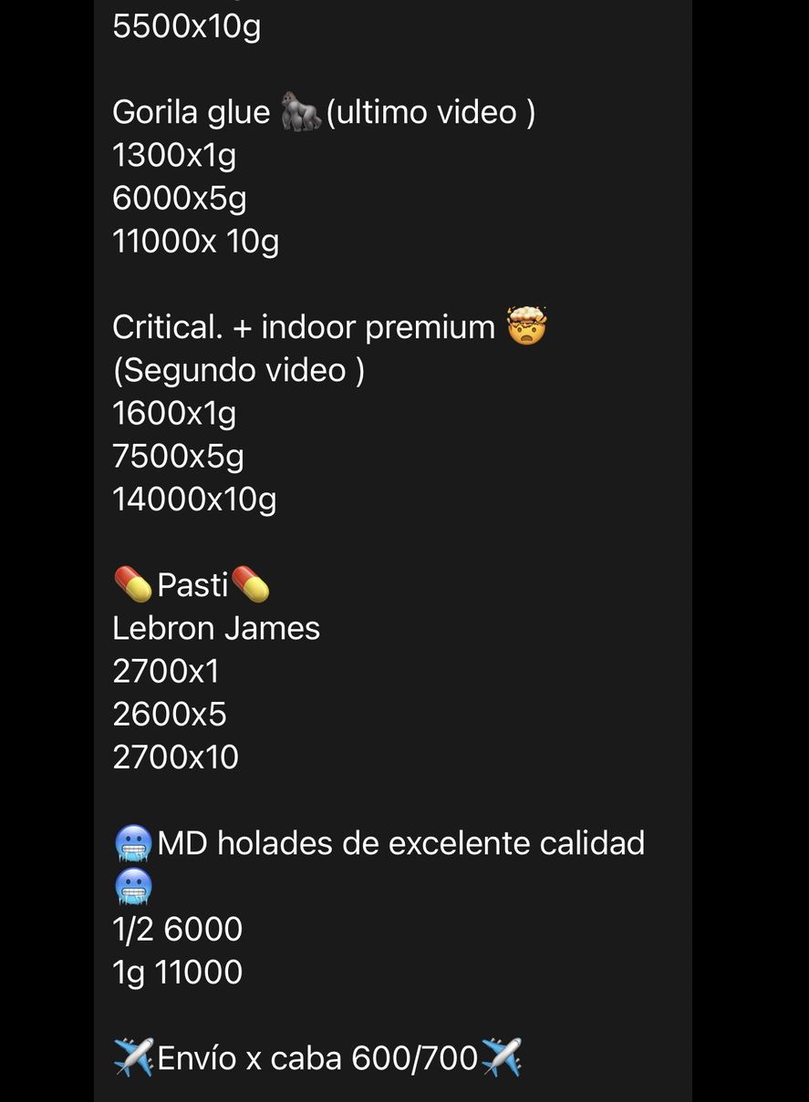 Pastillas, cocaína, marihuana, y otras drogas con sus precios, se ofrecen en grupos de WhatsApp y se viralizaron en Twitter algunas capturas de pantalla 