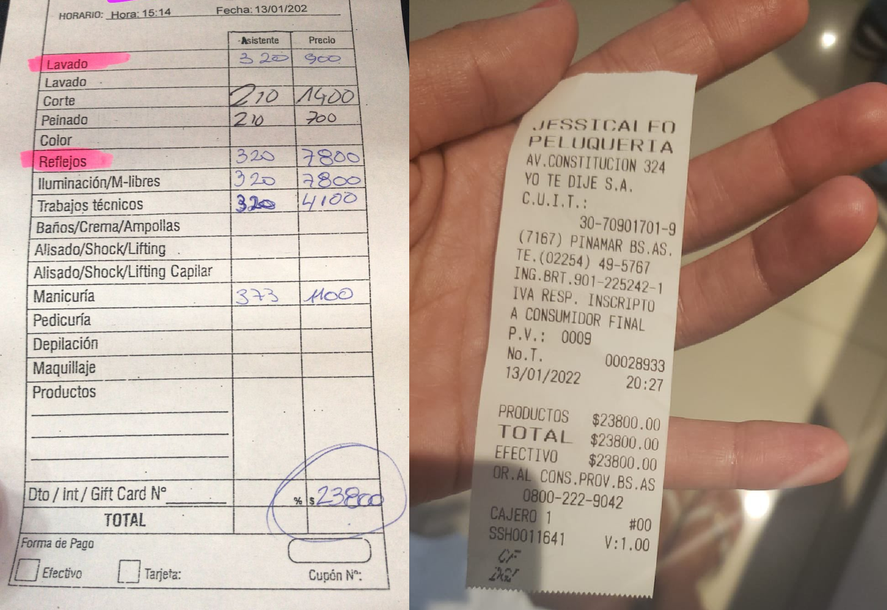 El ticket de compra de la peluquería se volvió viral en las redes sociales