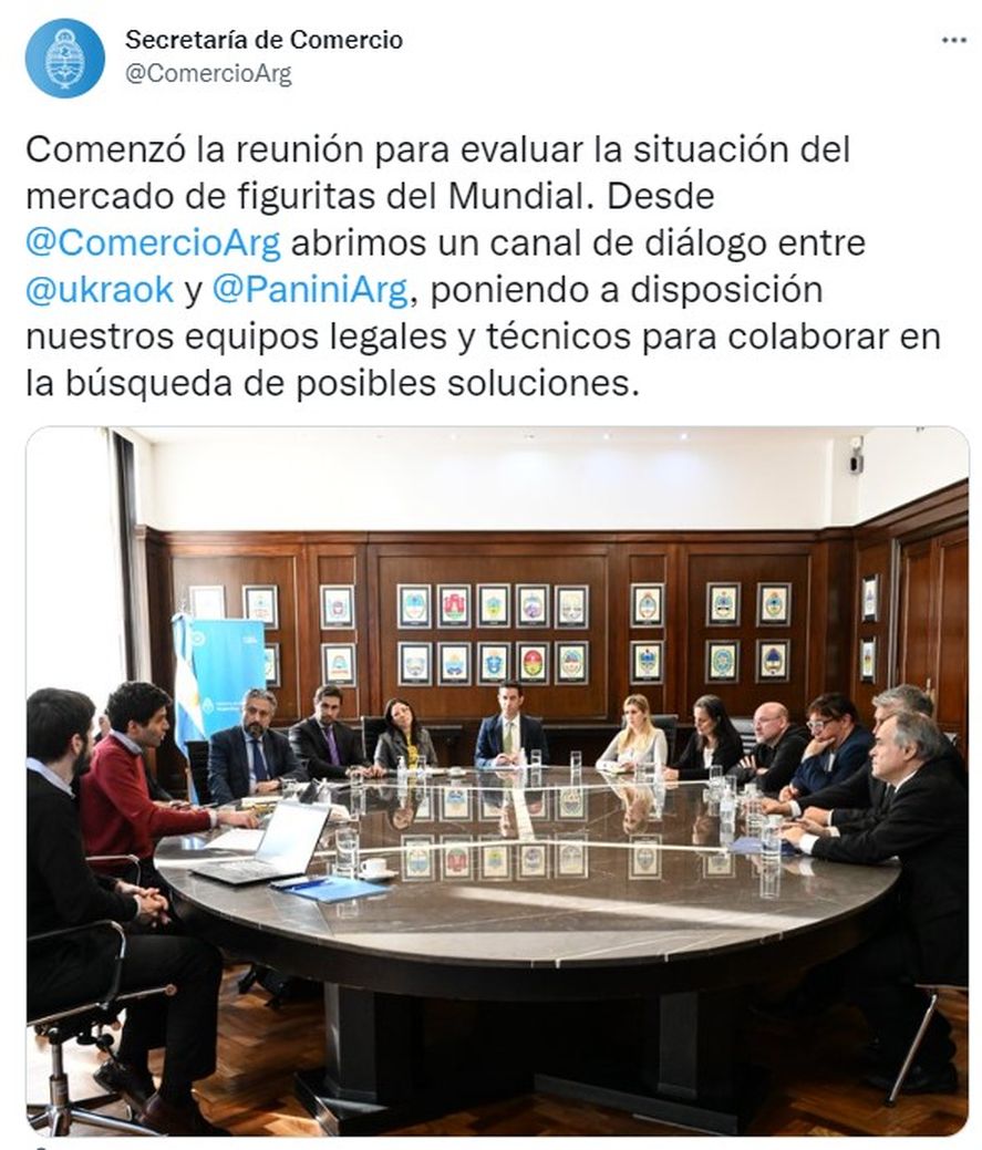 La reunión entre la Secretaría de Comercio, la Unión de Kiosqueros y Panini fue comunicada a través de Twitter.