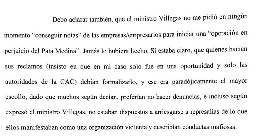 Un fragmento del escrito que presentó Roberto Gigante al juez Kreplak.