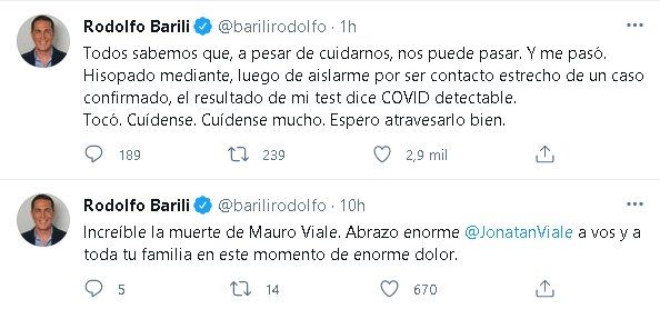 Rodolfo Barili contó que tiene coronavirus a través de Twitter
