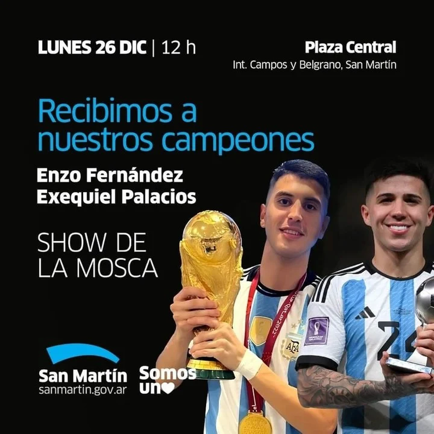 San Martín recibirá a Enzo Fernández y Exequiel Palacios con un show de La Mosca.