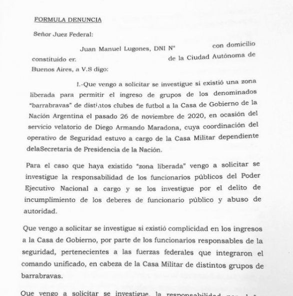 La denuncia de Lugones: el ex Aprevide apuntó al Gobierno y su relación con los barras.