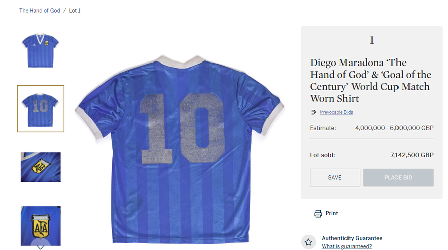 La camiseta de Maradona se fue en 9 millones de dólares.