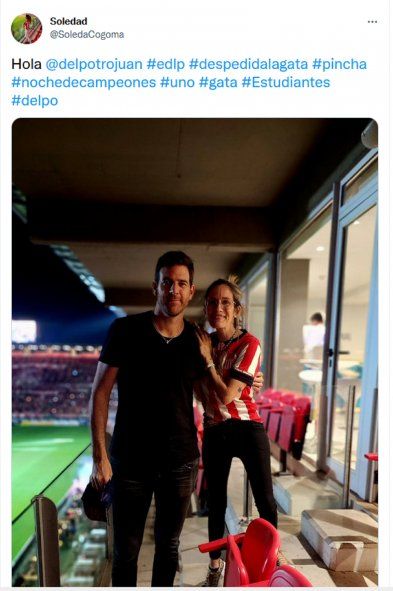 El tuit de la hincha Albirroja junto a Juan Martín Del Potro en uno de los palcos del Jorge Luis Hirschi