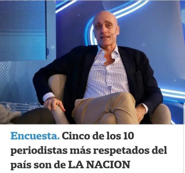 El título de La Nación en donde se indica que según una encuesta 5 de los 10 periodistas 