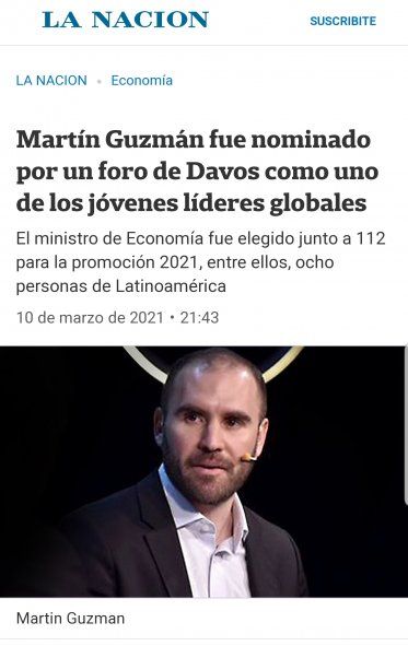 Así es como decidió graficar la noticia favorable al Ministro Martín Guzmán el diario La Nación, con una foto a la que parecen salirle dos cuernos diabólicos de su cabeza