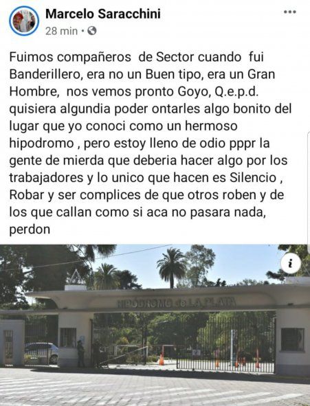 Los saludos se multiplican en las redes de sus amigos y quienes conocieron a este trabajador del turf, que encontró la muerte tempranamente en un accidente en el Hipódromo de La Plata esta mañana