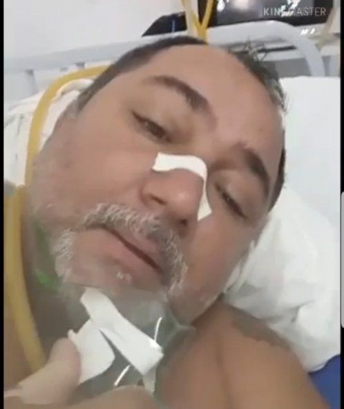La segunda imagen del video de un hombre brasileño que se grabó en fiestas, ésta ya en Terapia Intensiva. Luego murió de Coronavirus. Aconsejó antes