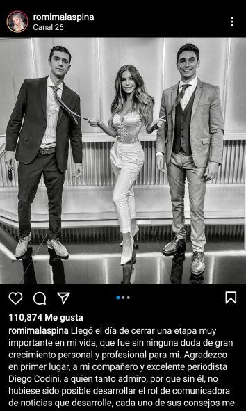 Con esa foto en blanco y negro ,y ese posteo, decidió Romina Malaspina anunciar su despedida del periodismo televisivo en el Canal 26