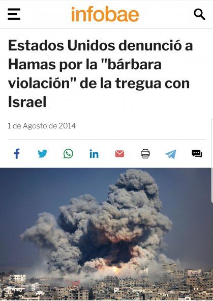 Ya en 2014, utilizando la misma fotografía, el medio argentino Infobae daba a entender que lo que se veía en ella, había ocurrido en Israel, cuando en realidad era en la Franja de Gaza, en Palestina 