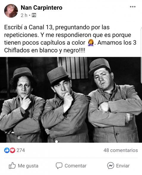 Televidentes de la serie Los Tres Chiflados, que emite Canal 13, se muestran esfafados porque los episodios que se ven son siempre los mismos