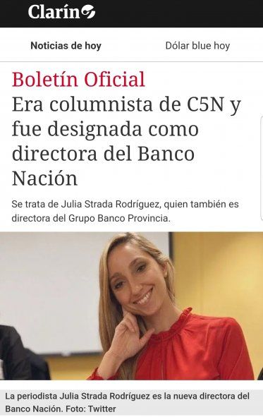 El diferente tratamiento de la noticia en Clarín acerca de la designación de la economista Julia Strada en el Banco Nación a cuando sucedió con Nicolás Dujovne al frente del Ministerio de economía de Macri