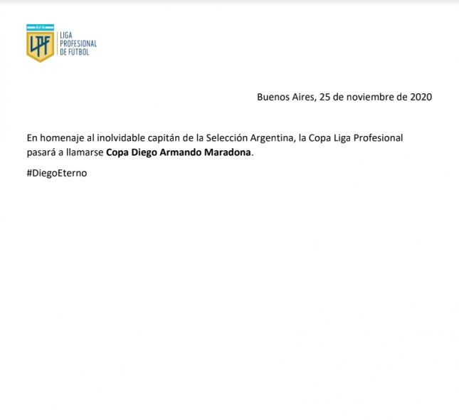 En homenaje: La Copa llevará el nombre de Diego Armando Maradona.