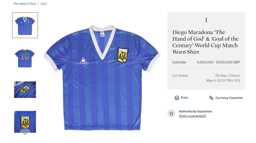 El detalle de la camiseta está en la página oficial de la subasta.