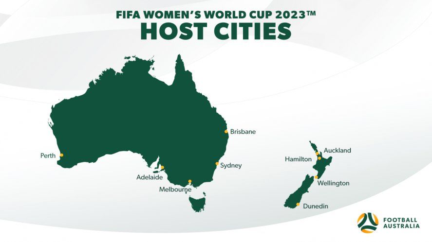 Así quedó el mapa del Mundial de fútbol femenino de 2023 que se jugará en Australia y Nueva Zelanda.