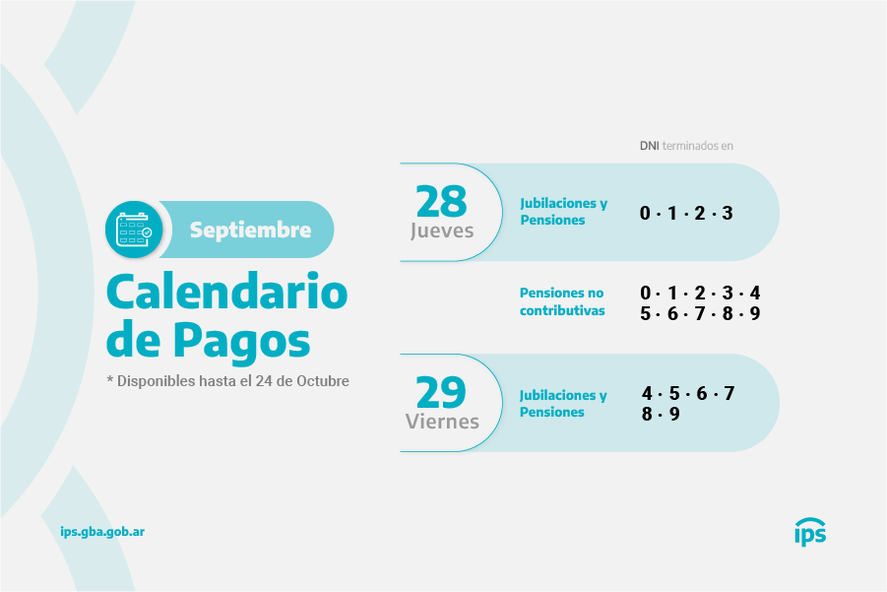 Así será el calendario de pagos de septiembre del IPS. Así será el calendario de pagos de septiembre del IPS.