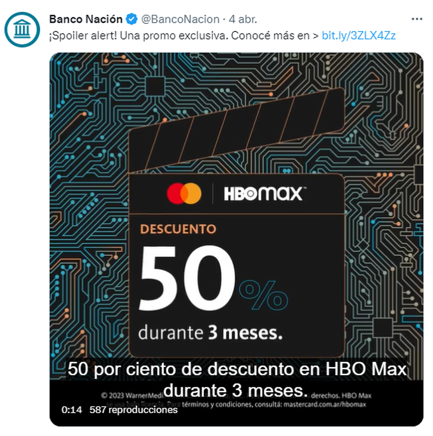 En abril, el Banco Nación ofrece un descuento exclusivo para clientes que quieran suscribirse a la plataforma de HBO Max.