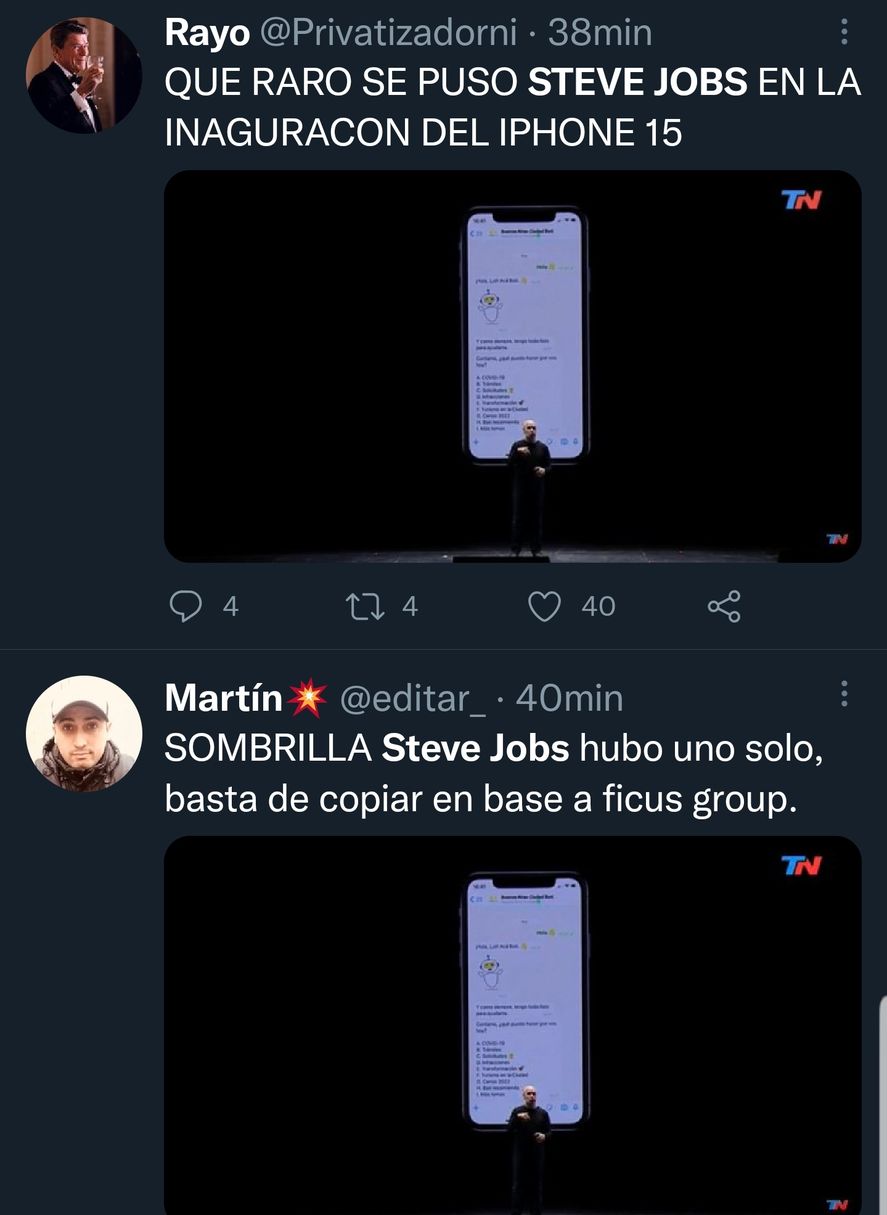 Steve Jobs fake o falso se transformó en tendencia durante la presentación de Horacio Rodríguez Larreta de la nueva tecnología del gobierno porteño, por el parecido a la estética de Apple