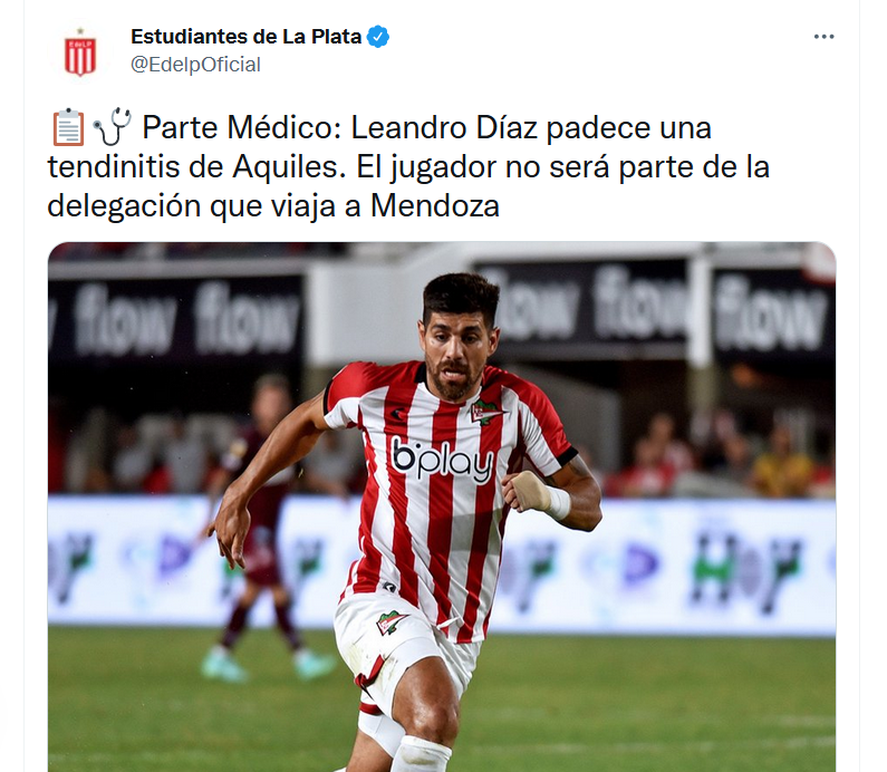 El parte médico que brindó Estudiantes en su cuenta de Twitter.