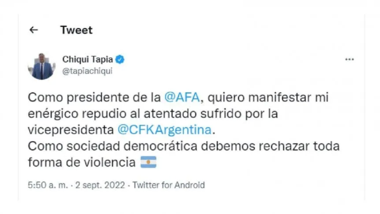 El fútbol argentino repudia el atentado contra Cristina