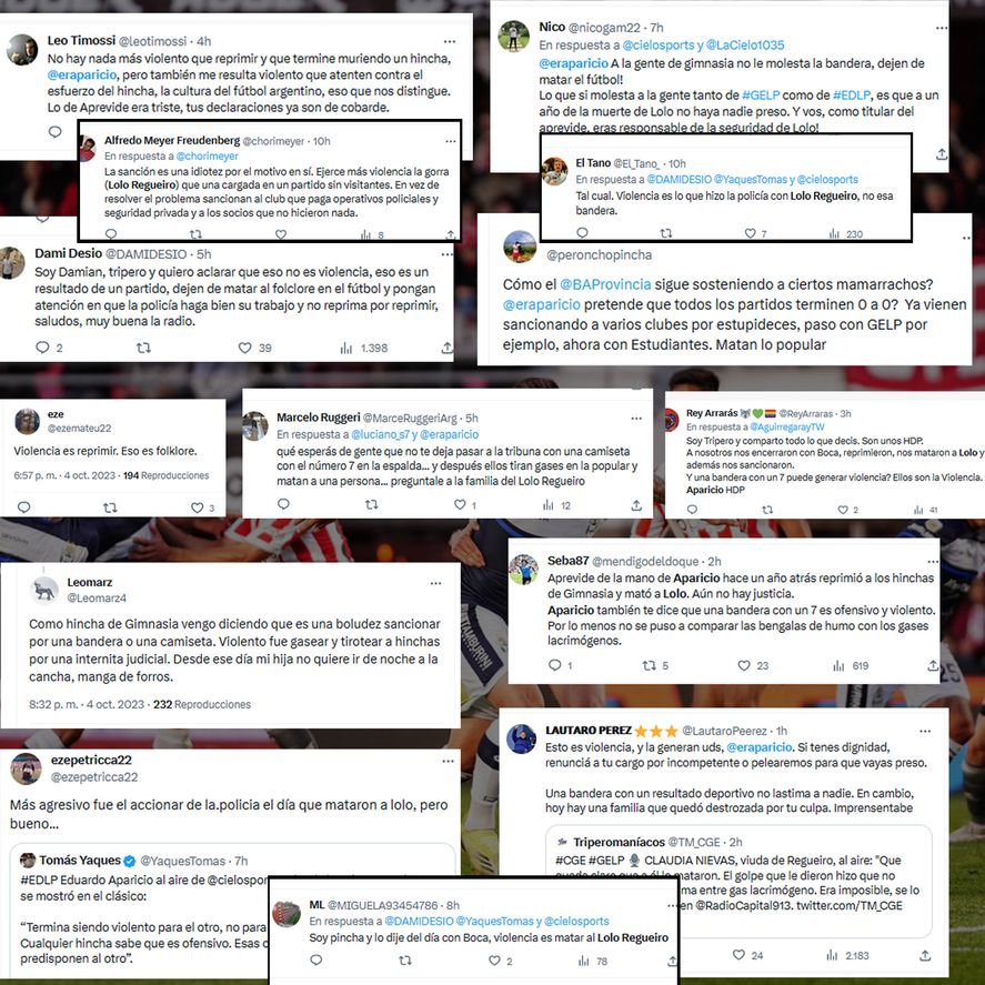 Algunas de las publicaciones de hinchas de Estudiantes y Gimnasia en Twitter. Algunas de las publicaciones de hinchas de Estudiantes y Gimnasia en Twitter.