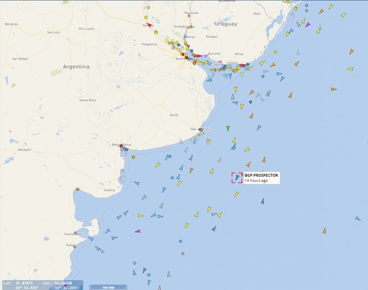 La posición del BGP Prospecto del 9 de octubre es a unos 320 kilómetros de la costa de Mar del Plata.