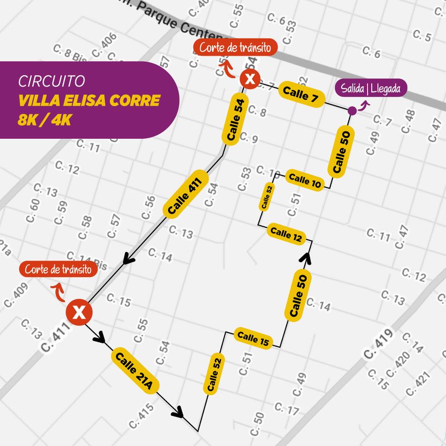 El mapa de la carrera solidaria que se realizará este domingo 16 de octubre en Villa Elisa.
