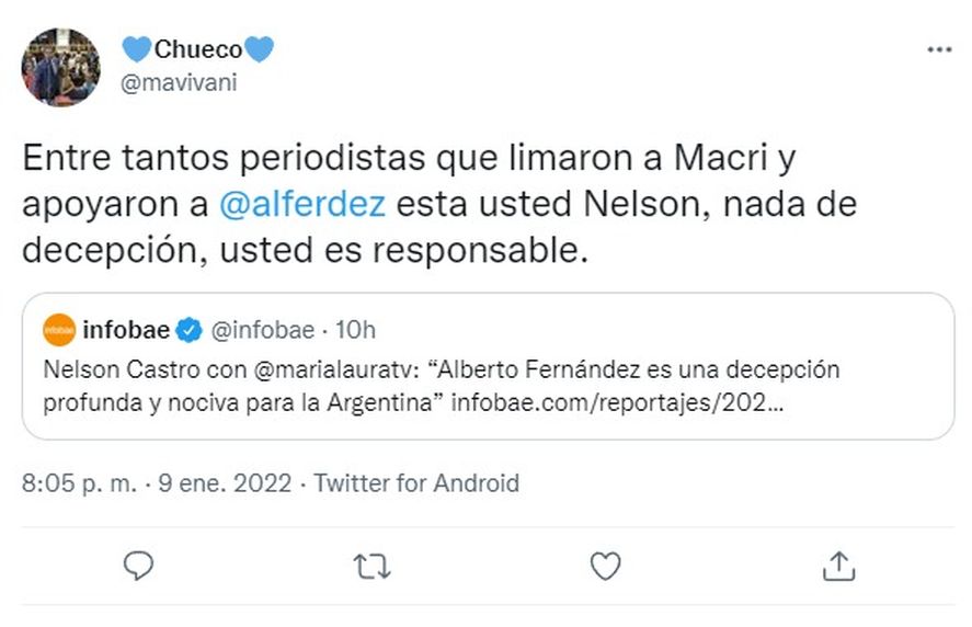 Mauricio Vivani, diputado PRO, arremetió contra Nelson Castro